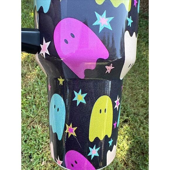 Halloween Pastel Ghost Stainless Insulated 40oz Tumbler Handle Lid Straw - Picture 3 of 8